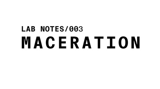 The image displays the text "LAB NOTES/003" followed by "MACERATION" in large, bold, black letters, all centered on a white background.