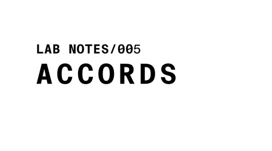 The image displays the text "LAB NOTES/005" followed by "ACCORDS" in large, bold, black letters, all centered on a white background.