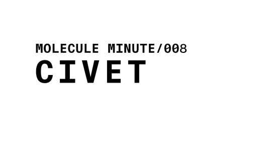 A simple title card with black text on a white background. It displays "MOLECULE MINUTE/008" in smaller text at the top, and "CIVET" in large, bold text below it.